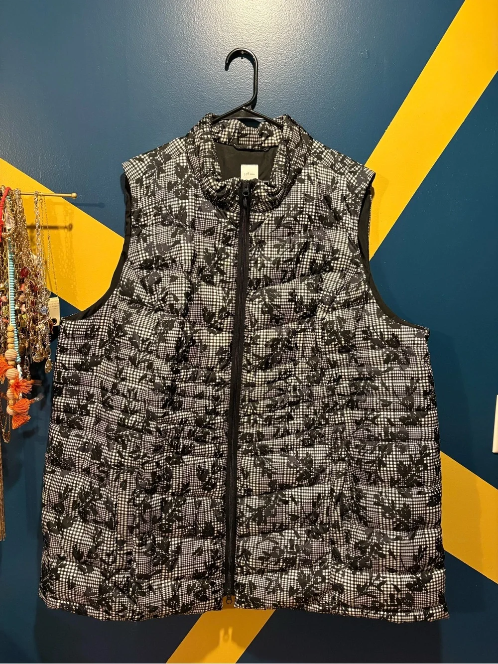 J. Jill Black & White Floral Down Vest NWOT
